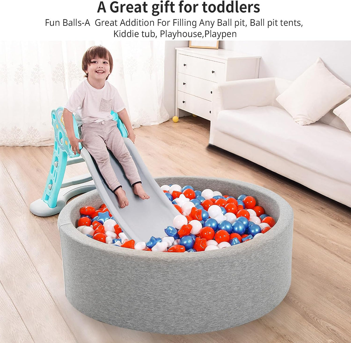 Star Ball Pit Balls for Toddlers, Ball Pool Play Tent - Pearl Blue+Red+White / 200 - image 3
