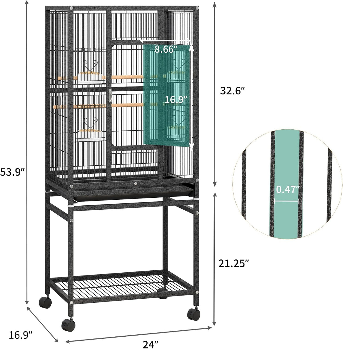 YITAHOME 53 inches Bird Cages for Parakeets, Parrot, Cockatiel - Black / 24.0"L x 16.9"W x 53.9"H - image 2