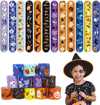 CCINEE Halloween slap bracelets, 48 pack with pumpkin, bat, skull and ghost designs