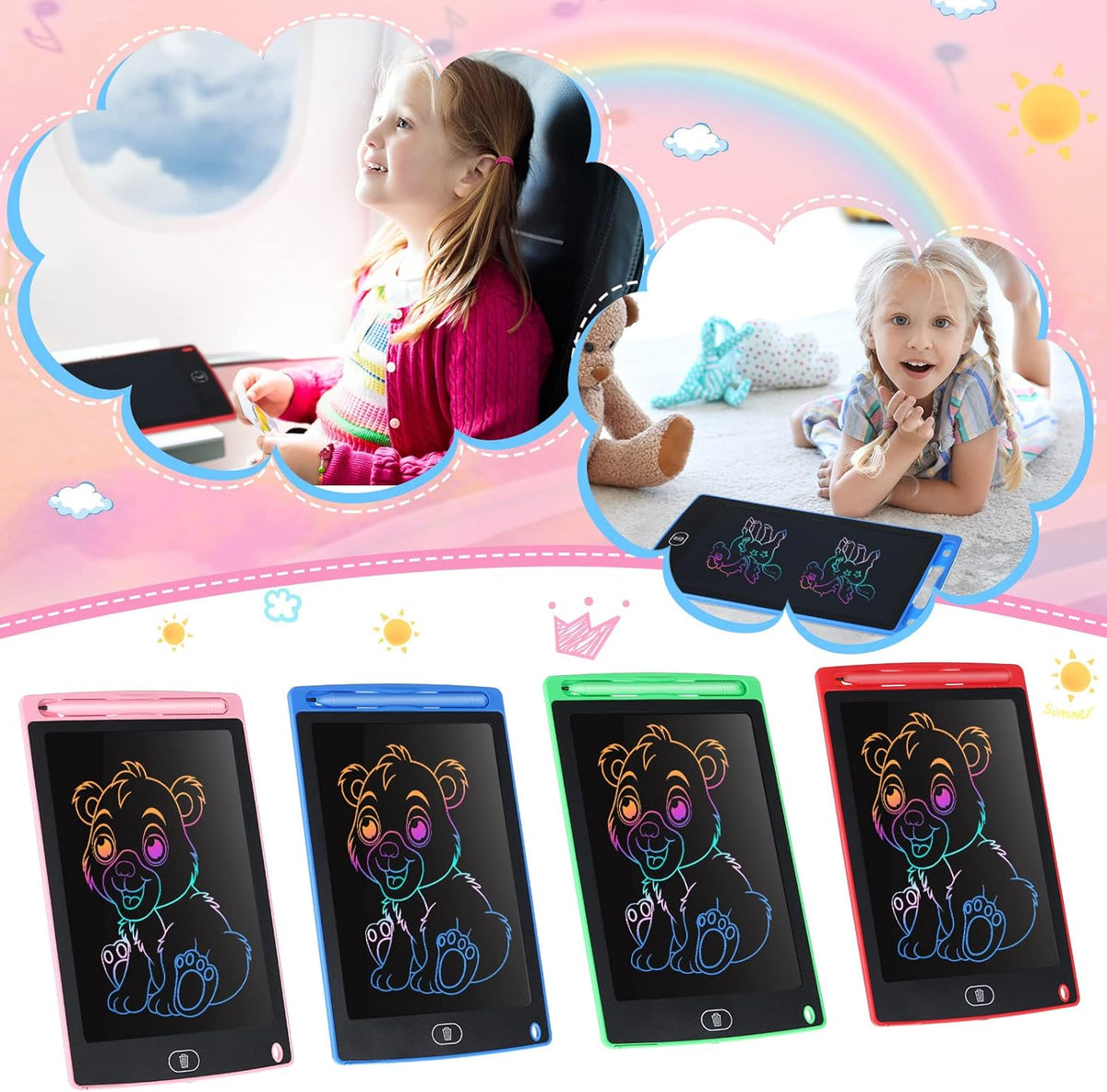 Tinlade 12 Pack LCD Writing Tablet for Kids - Pink, Green, Red, Blue / 8.5 Inch - image 4