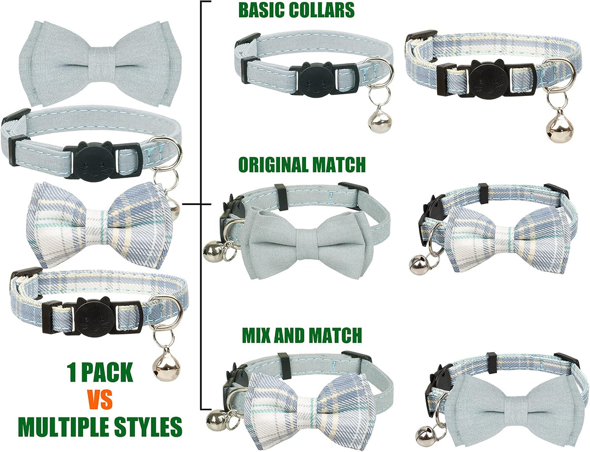 Cat Collar Breakaway Bowtie Safety with Bell Adjustbale Kitten Puppy - D-[2pcs] Blue - image 2