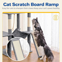 Cat Tree Tower 63in Multi-Level Cat Tower for Indoor Cats with Sisal Scratching Posts, Condo, Hammock, Dangling Ball and Extended Platform for Cats to Play, Light Grey