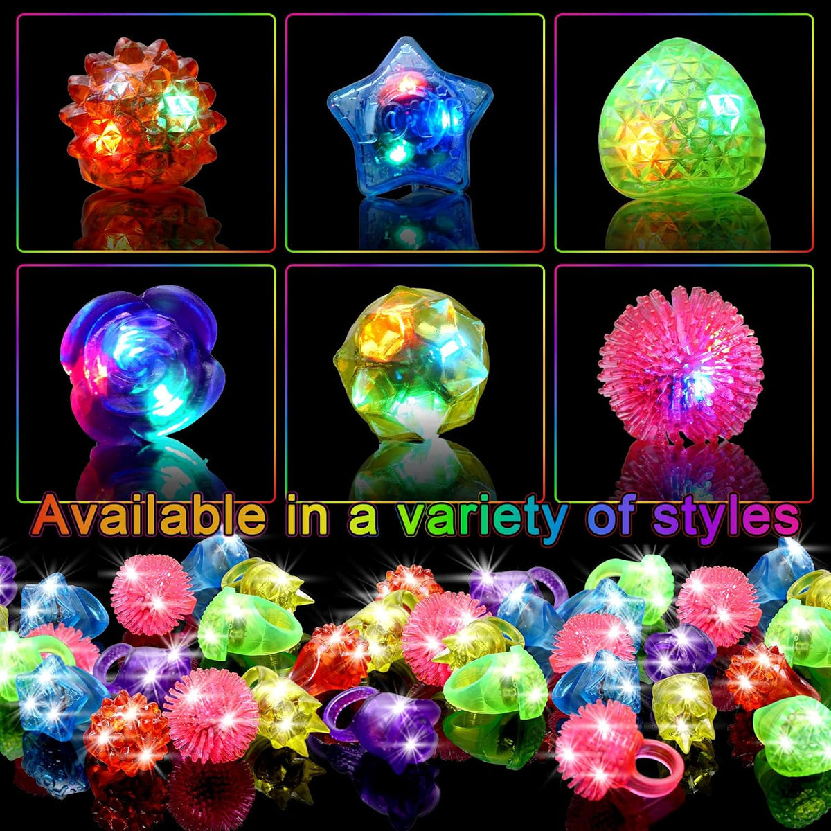 OLUPP LED light up rings in six shapes and colors, 48 pack - view 8