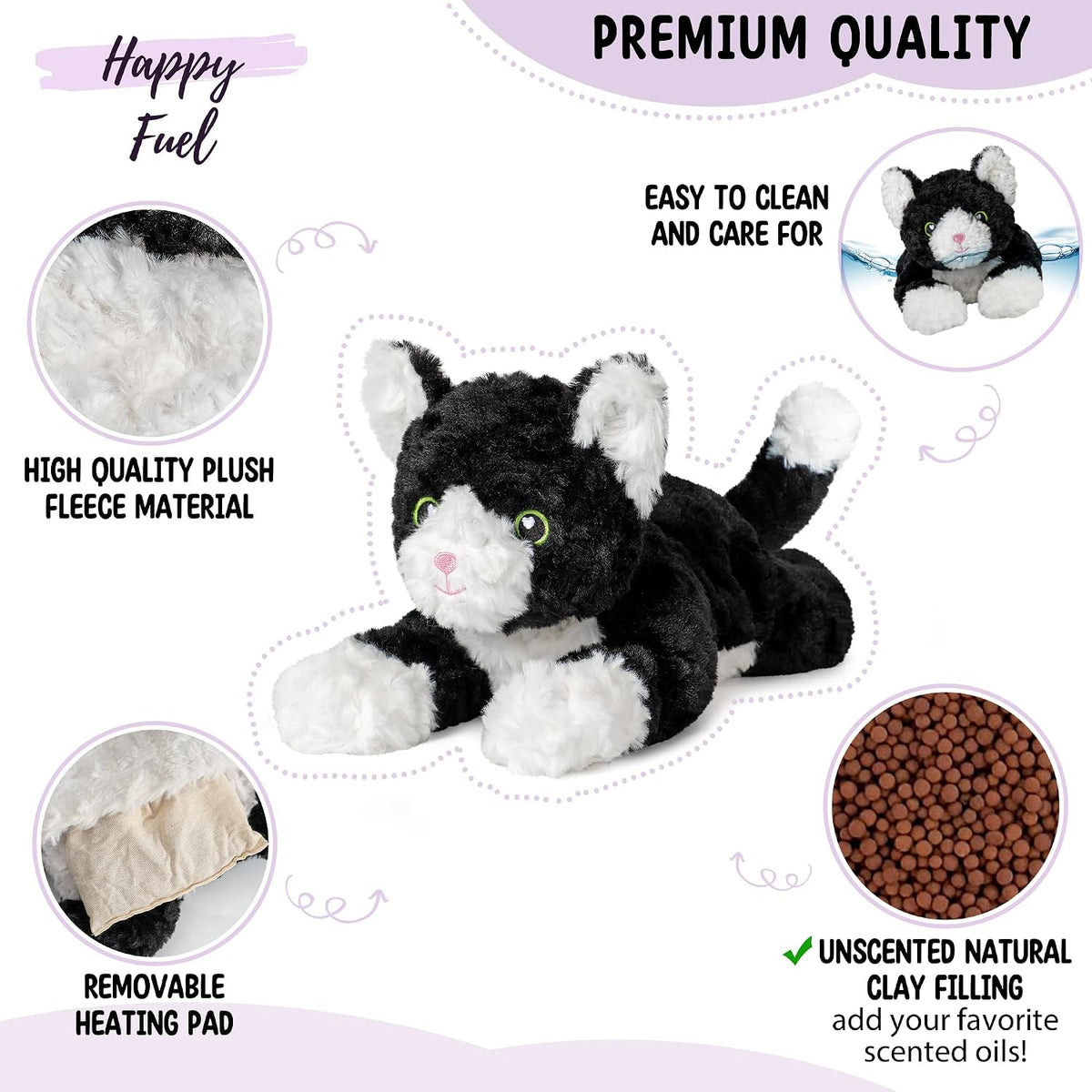 Bunny Microwavable & Weighted Stuffed Animals - Tuxedo Cat (Lying Down) - image 3