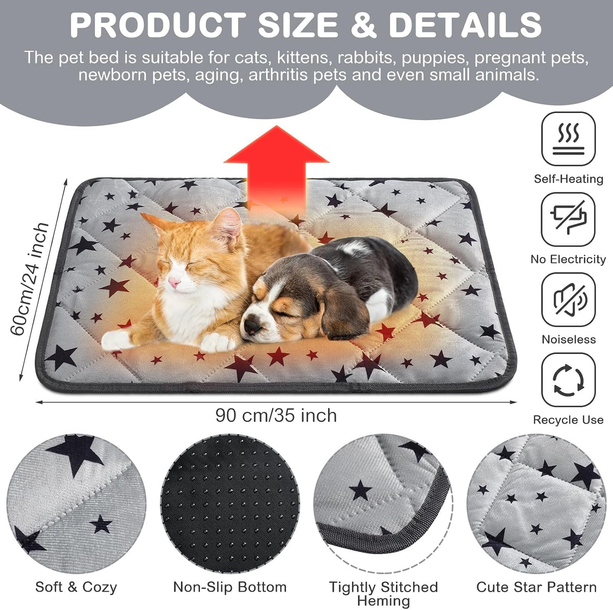 4 Pack Self Warming Cat Bed - Gray / 24'' X 35'' / Rectangle - image 2