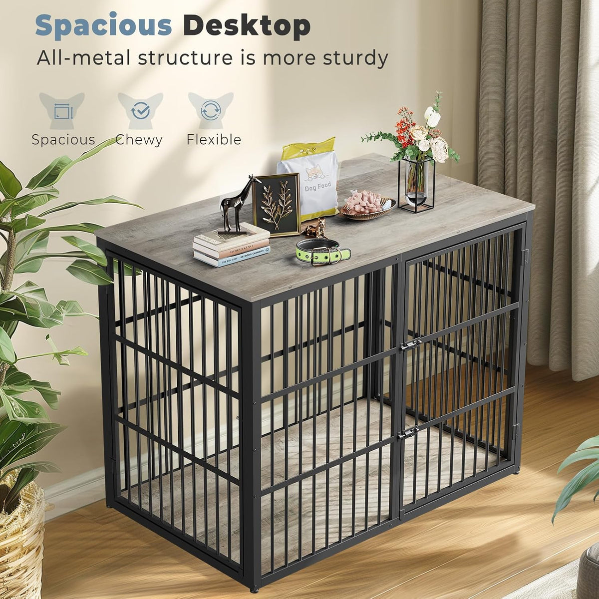 Lyromix 48'' XXL Dog Crate Furniture with 3 Doors for Large Dogs – Essentials for Dogs - Ancient gray / 47.2"L x 29.1"W x 37.6"H - image 4