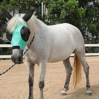 Horse Fly Mask with Ears - Large Eye Space for Full Vision, Breathable Stretch Comfort Fit, UV Protection, Forelock Opening, Easy Pull-On Green Pony