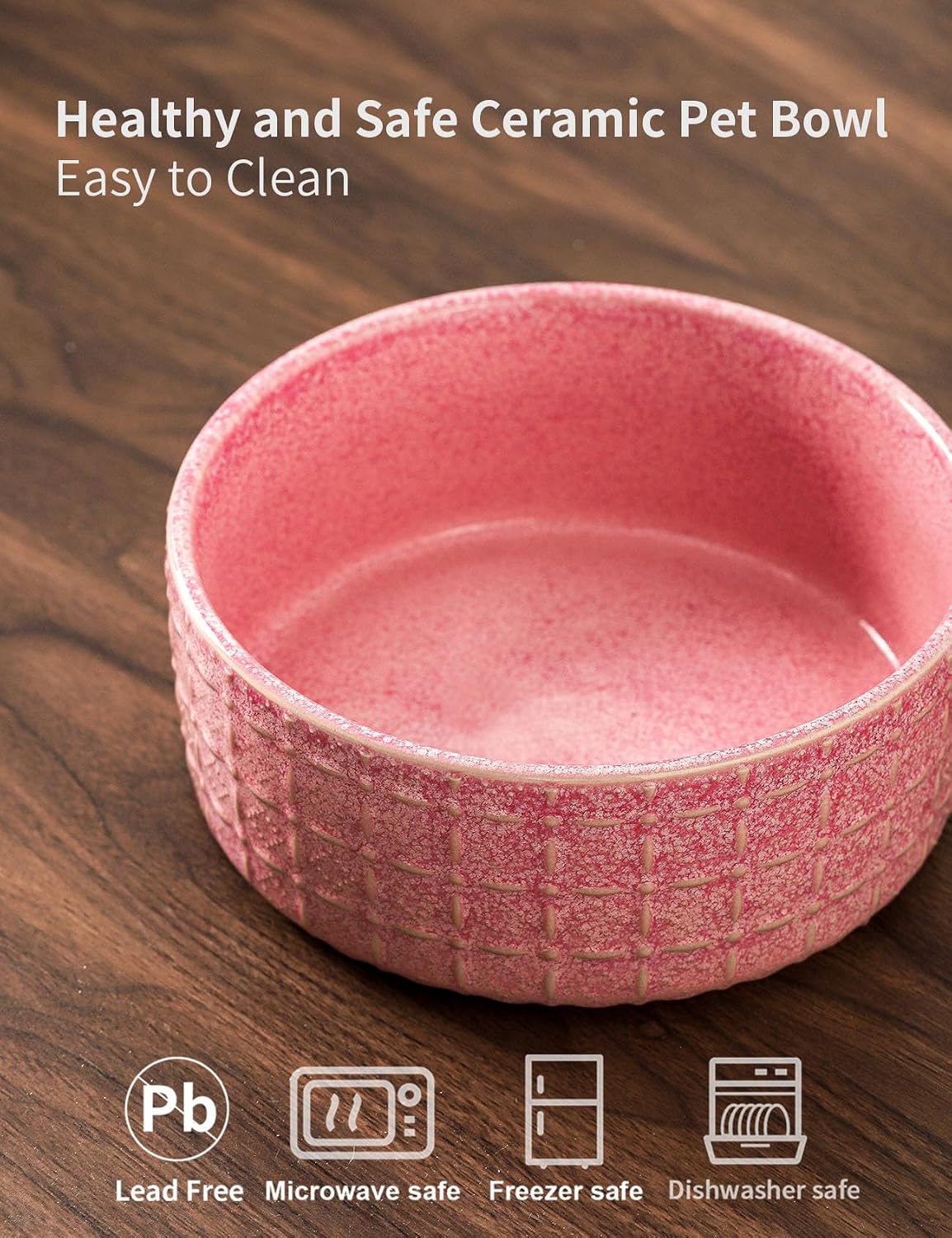 Ceramic Dog Bowl, Dogs Dish for Middle and Small Dogs, Puppy - Pink - image 4