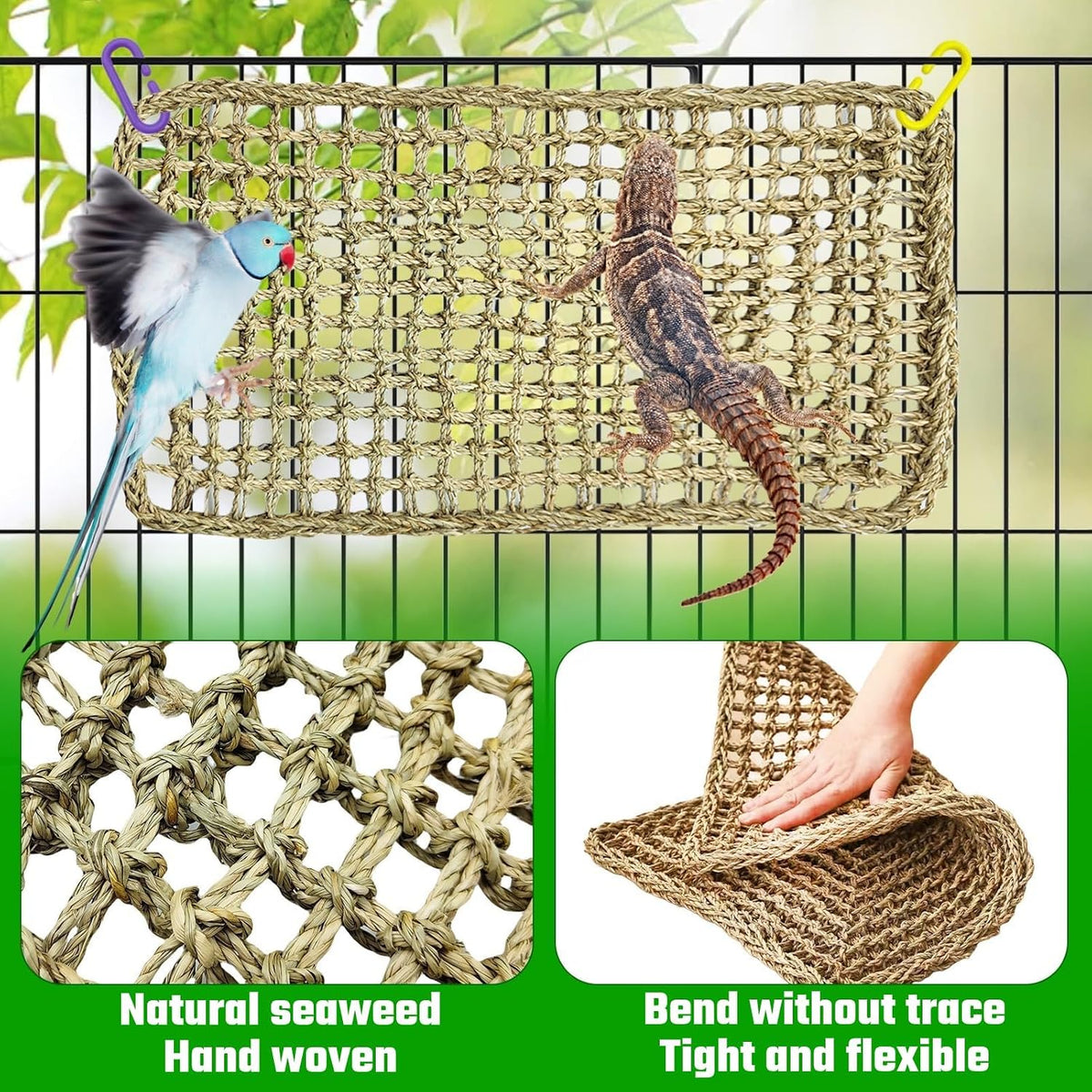 Bird Seagrass Mat 30 x 7 Inch Parrot Natural Seagrass Woven Net - 2Pcs 23.6" × 13.8" - image 2