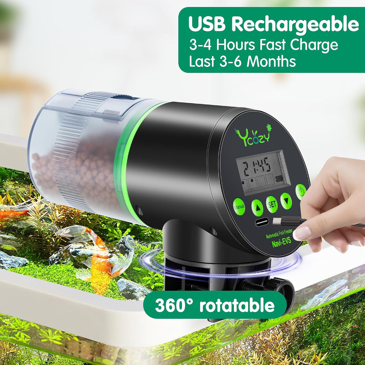 Automatic Fish Feeder Rechargeable with USB Cable Moisture-Proof - Rechargeable EVS - image 2