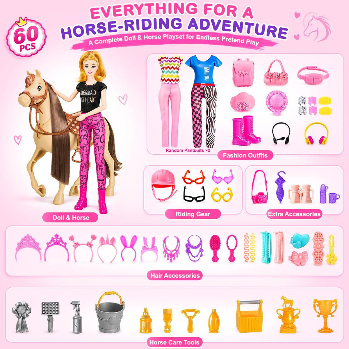 TQRAZ 76 Pcs Doll Car Playset Clothes and Accessories with 11.5 Inch - 60 pcs - image 2