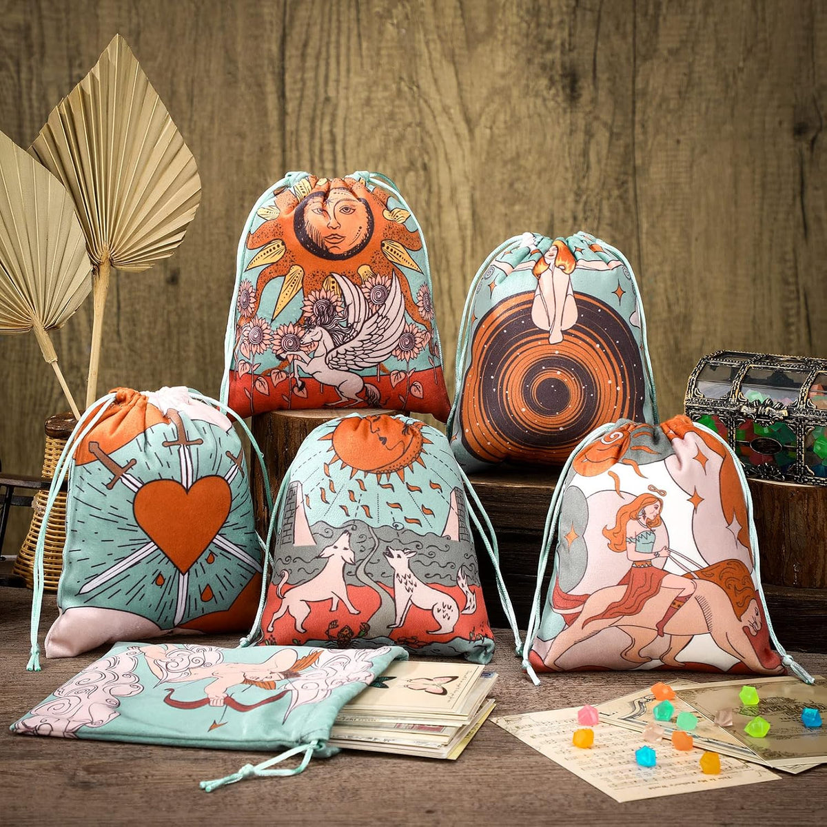 Shappy 6 Pcs Velvet Drawstring Pouches for Tarot Cards Dice - Retro Style - image 4