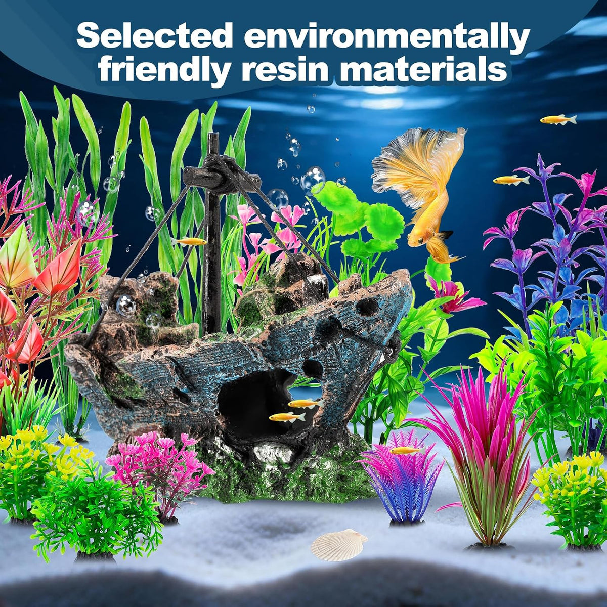 8Pcs Fish Tank Decorations Set Sunken Ship Decoration - 16 Pcs - image 4