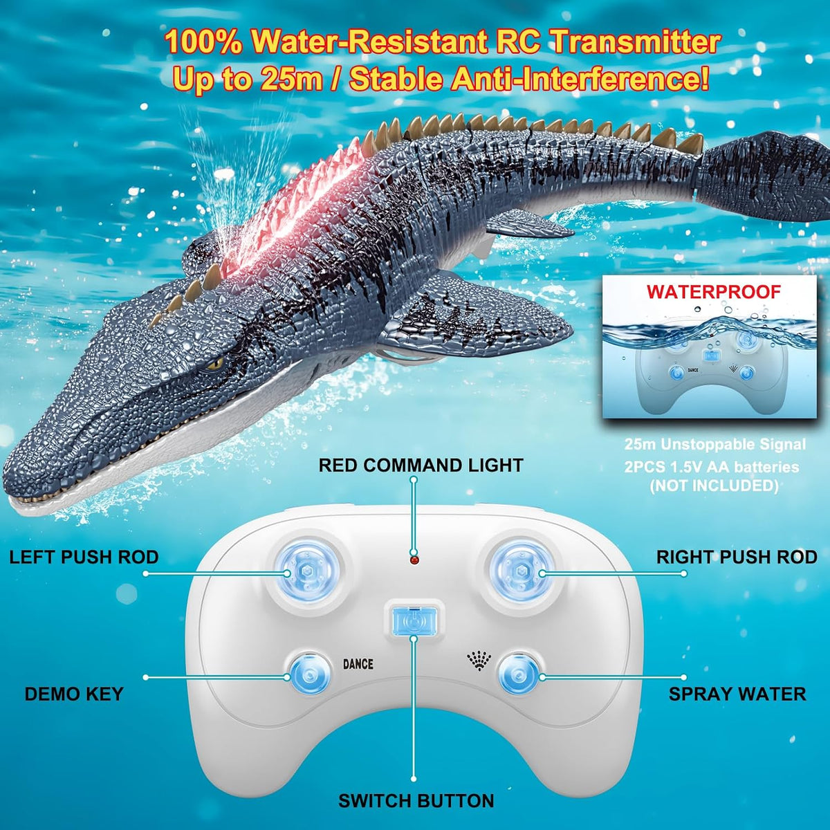 MAMABOO Remote Control Mosasaurus Dinosaur Toys for Boys Kids - Dark Blue - image 4