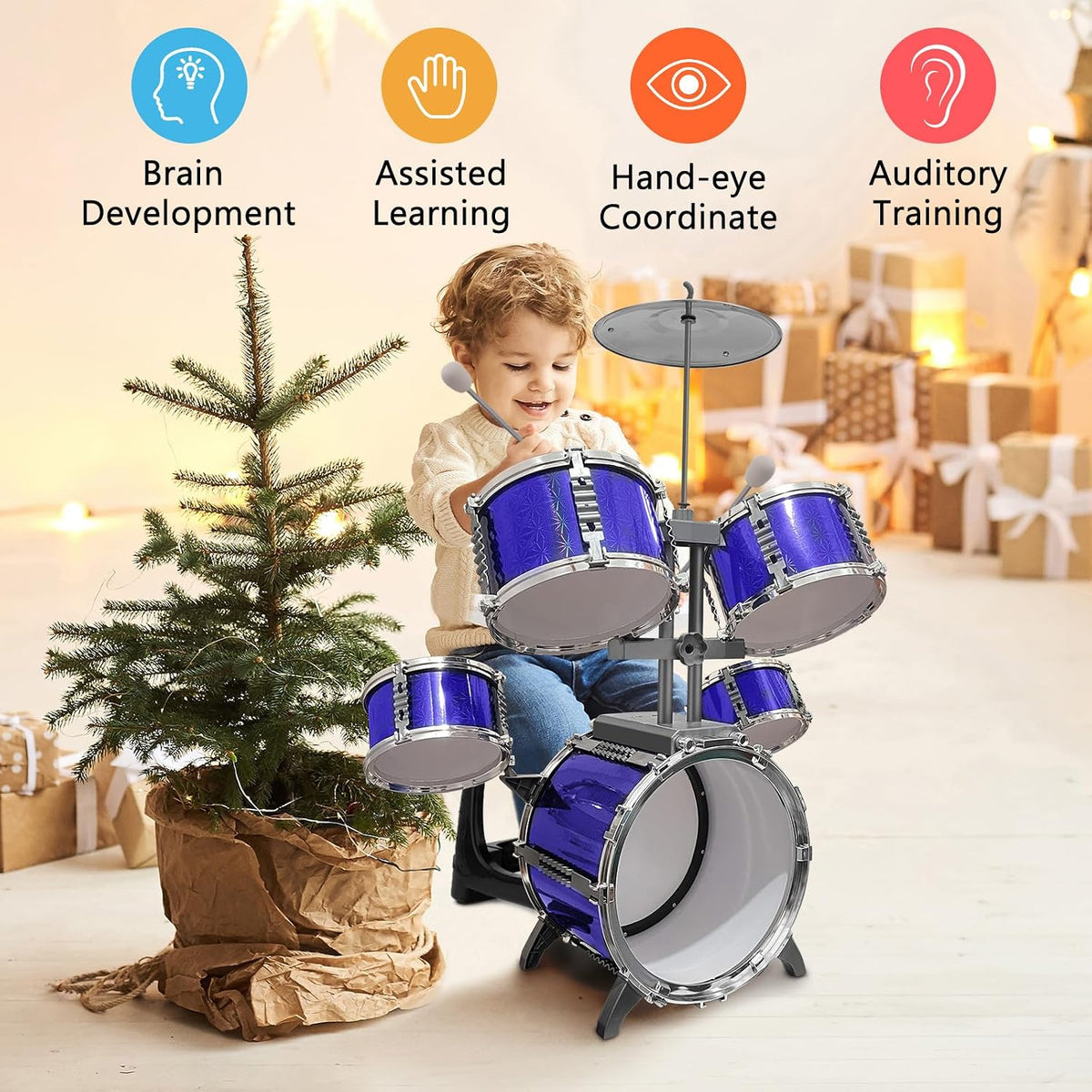 Toddlers Drum Set Kids Jazz Band Rock Kit for 3-5 Boys Girls Music Toy – Fun for Kids & Family - Blue - image 2
