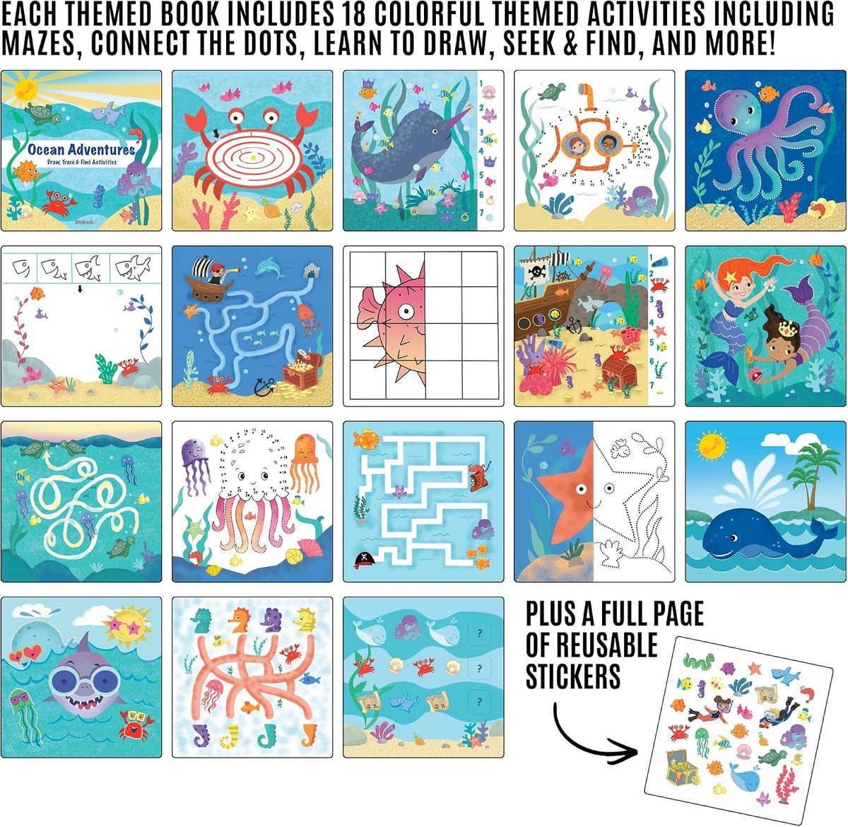 Totebook kids travel activity kit with tethered dry erase markers and ocean theme activity book - view 36