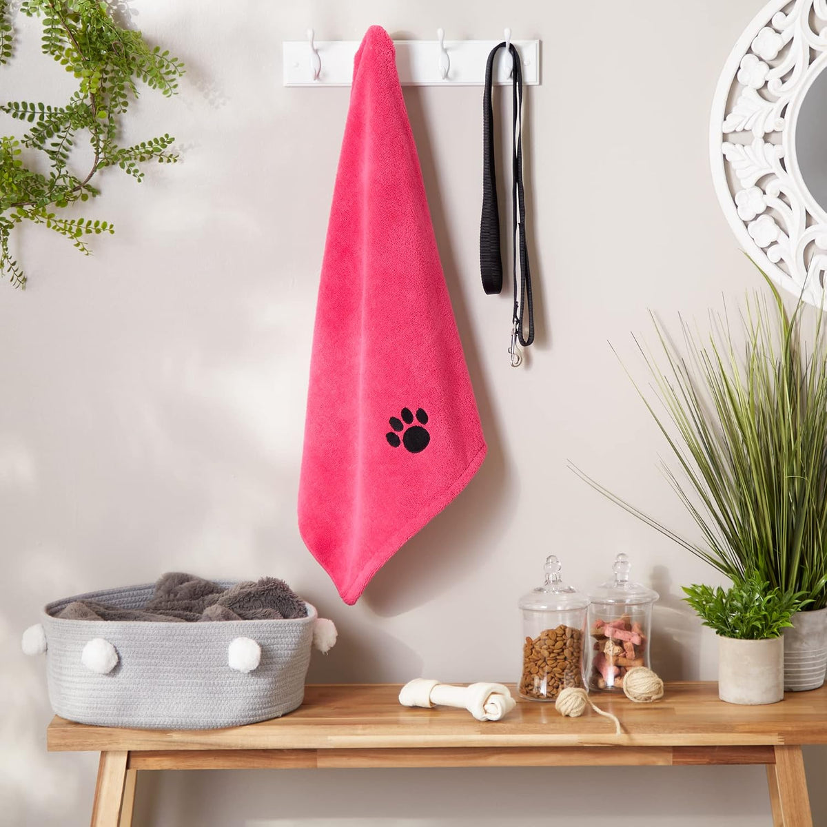 Bone Dry Pet Grooming Towel Collection Absorbent Microfiber X-Large - Embroidered Raspberry Sorbet / 41x23.5" - image 2
