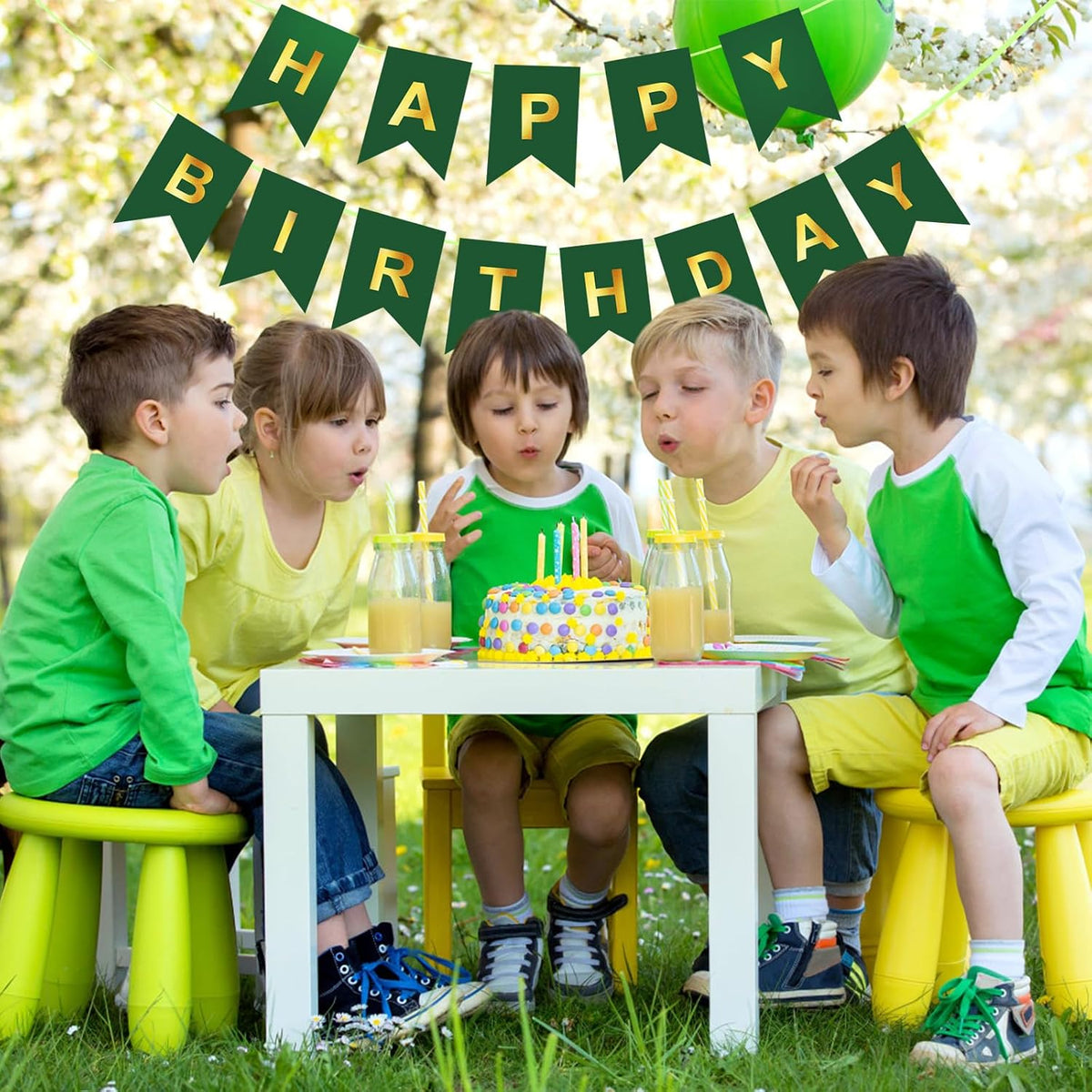 Happy Birthday Banner,Pre-Strung Black and Gold Party Decorations，16ft Pre-Strung Hanging Sign - green - image 3