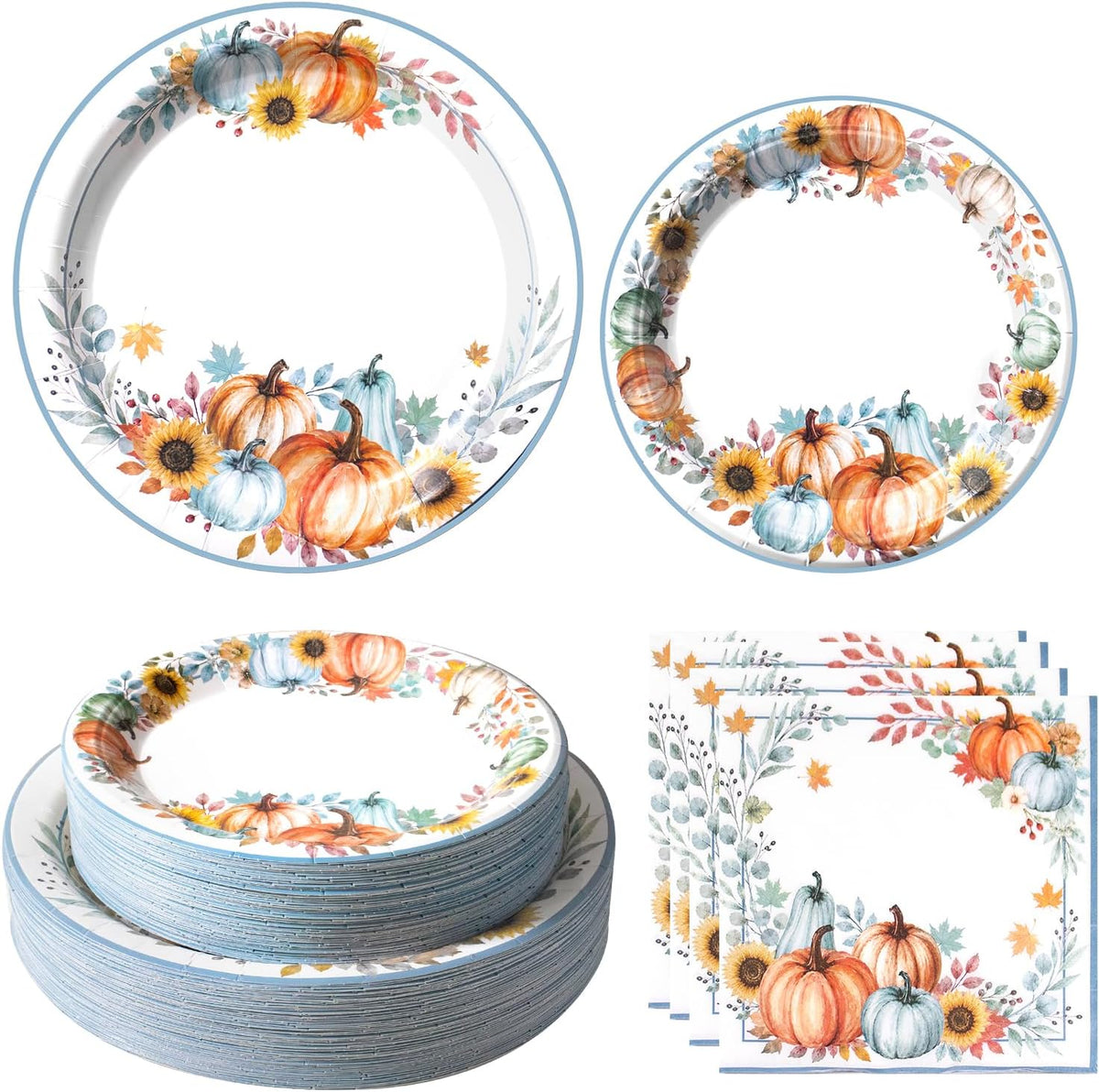 yunhuatdm 180 piece cute ghost Halloween plates and napkins set, black and white - view 9