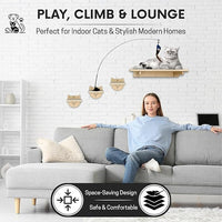 Snuggle & Play Cat Wall Shelves with Suction Cup Wand – 3 Mounted Steps, Climbing Wall Shelves and Furniture with Cat Wand