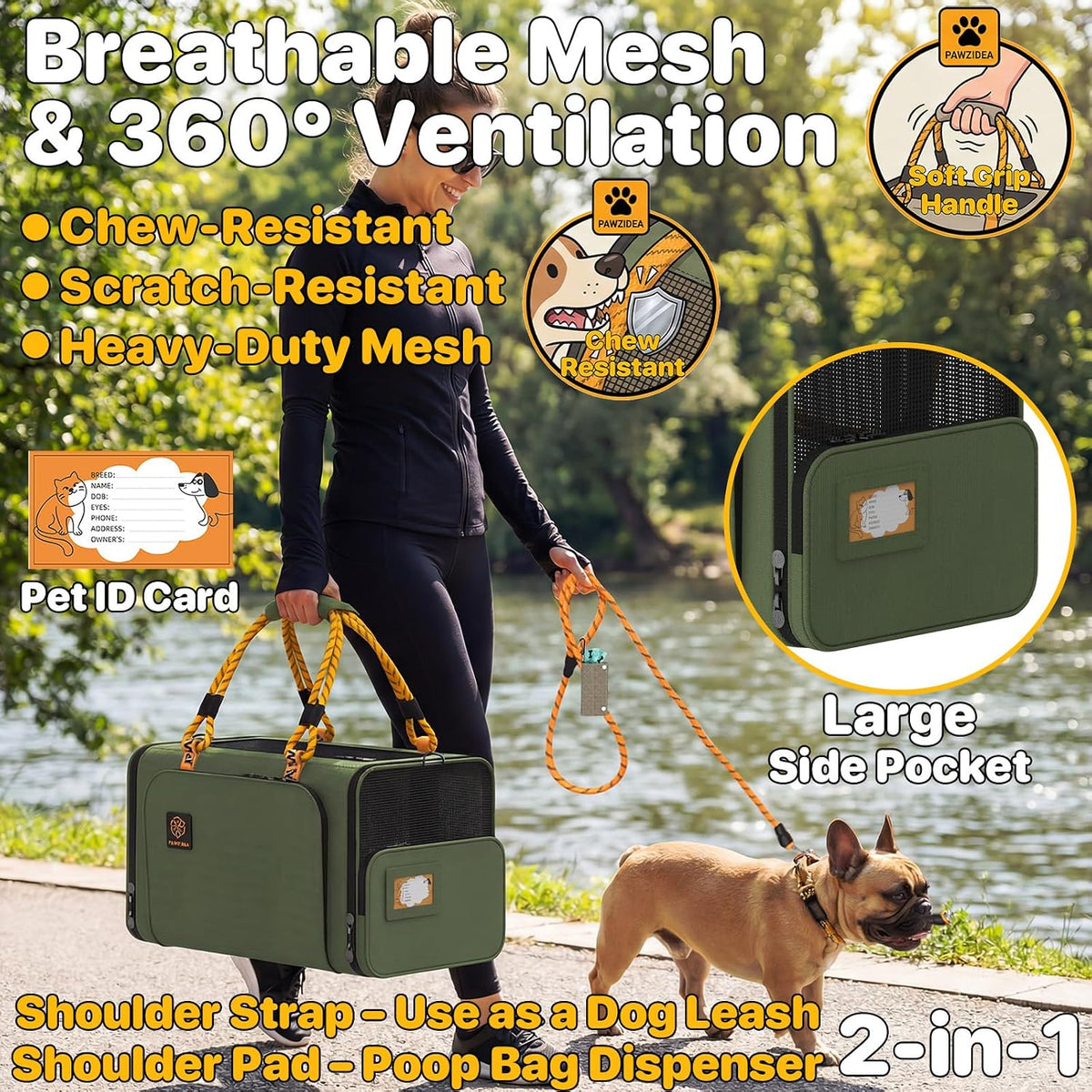 Expandable Pet Carrier for Small Cats & Dogs - 18.0"L x 11.0"W x 11.0"H / Forest Green - image 4