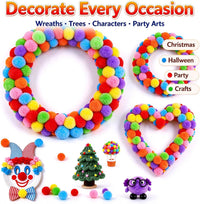 Zddaoole 120 large craft pom poms in red, blue, green, purple, orange and yellow - view 7