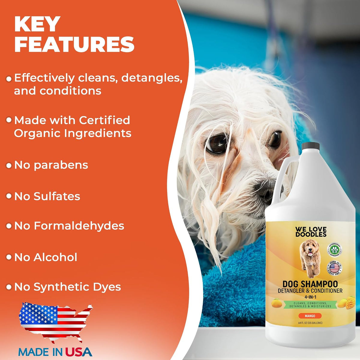 We Love Doodles Dog Shampoo Half Gallon, Cleans & Detangles - Mango - image 2