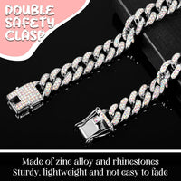LEIFIDE Cuban Link Dog Collar Chain 12mm, Rose Gold, Pink - 12 Inches / Silver, AB Color - image 4