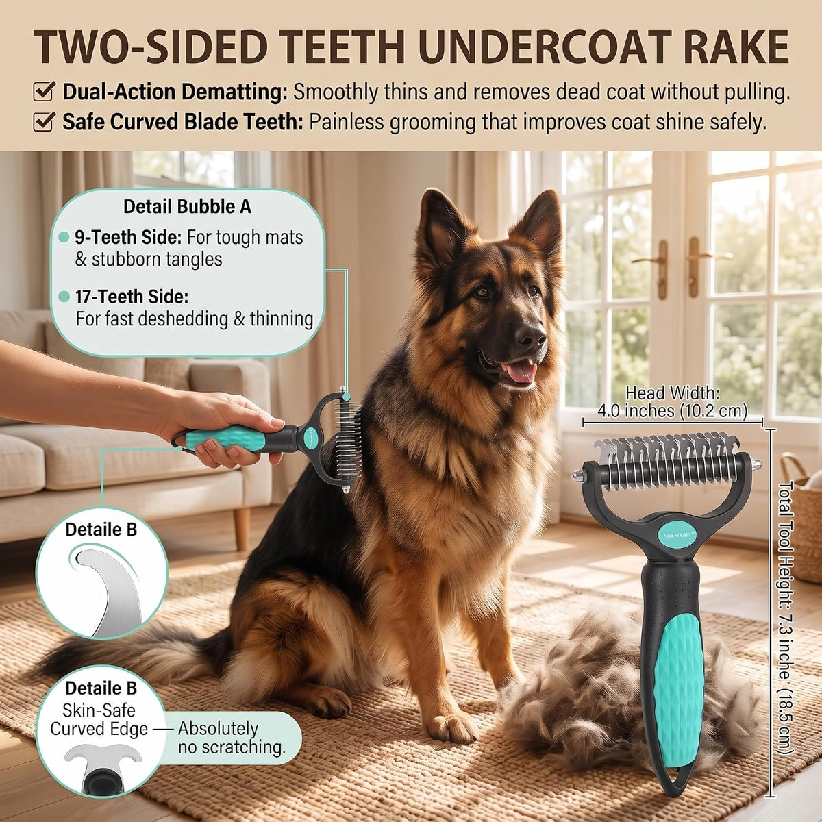 5 PCS Pet Grooming Kit, Dog Brush & Dematting Rake for Long Hair – Essentials for Cats - Green 5pc - image 3