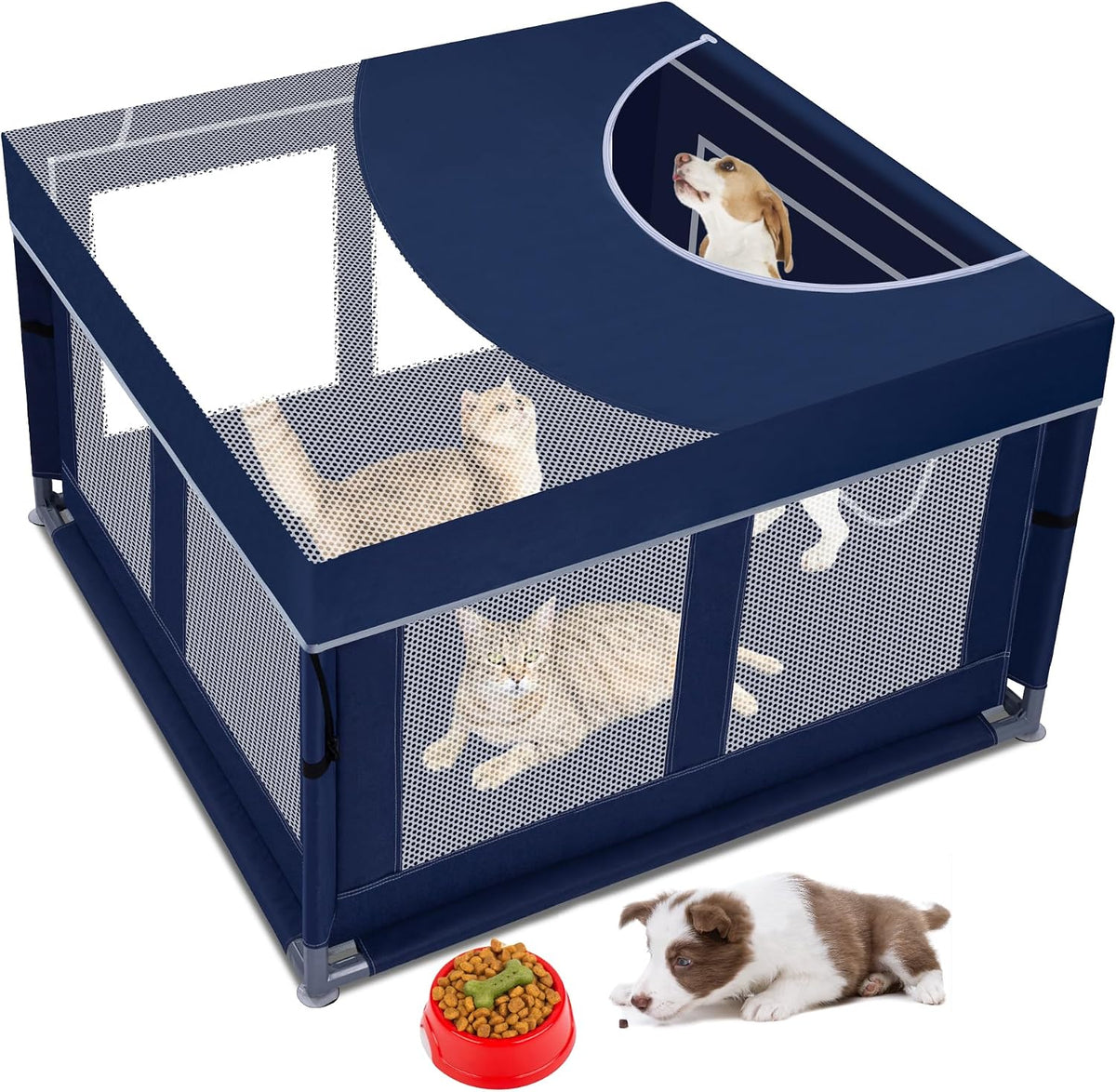Puppy Playpen Indoor for Dog Small Pets - Royal Blue / 41'x41'x25.5' with Cover