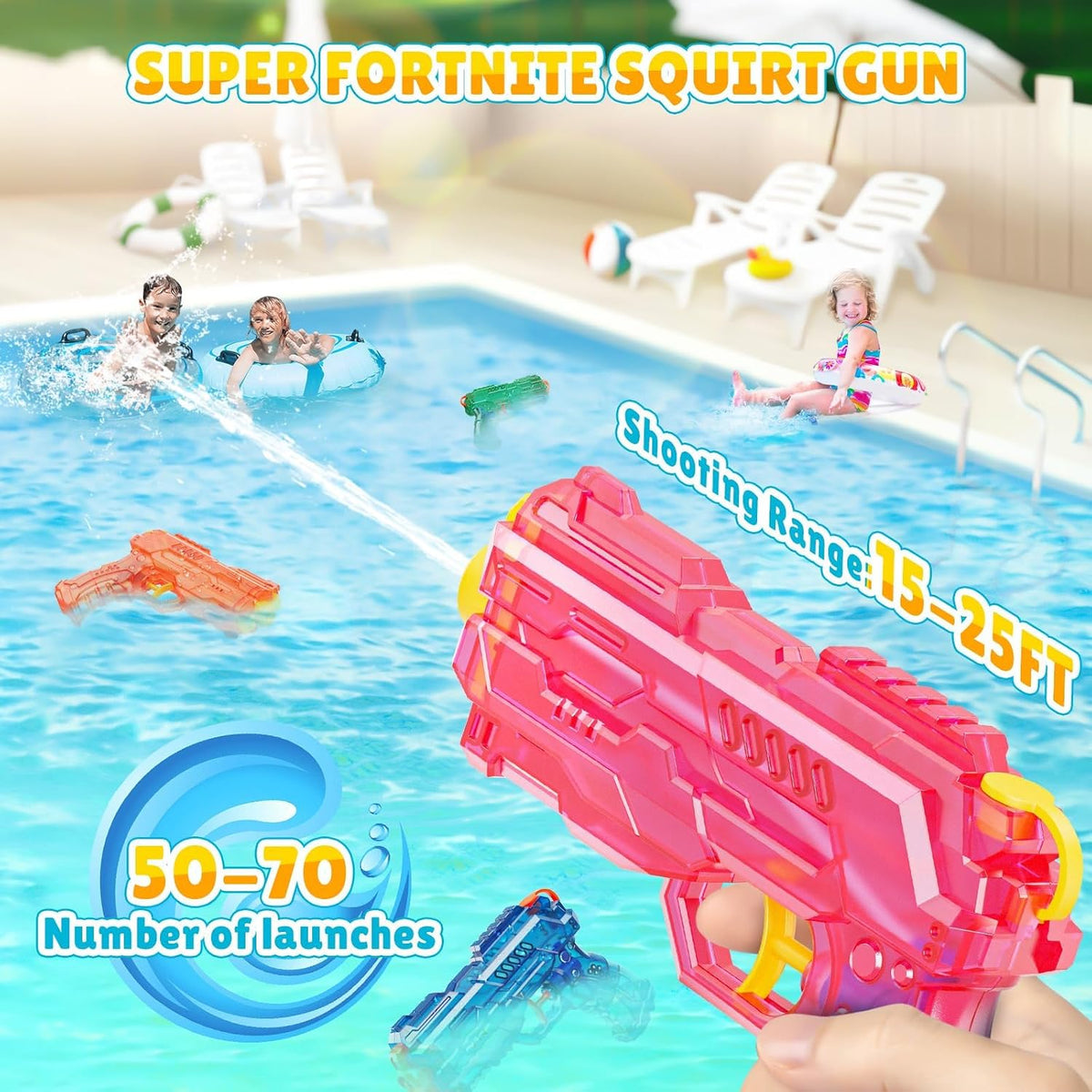 Water Gun Squirter for Kids Squirt Gun 2 Pack – Fun for Kids & Family - 4 Pack: Blue+Pink+Green+Orange - image 3