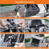 Xixter Dog Basket for Bike, Suitable for Small & Medium Pet Up to 7 kg, Foldable 4-in-1 Pet Bike Basket, Crossbody, Shoulder and Car Seat, with Sturdy Bracket and 4 Mesh Windows, Gray