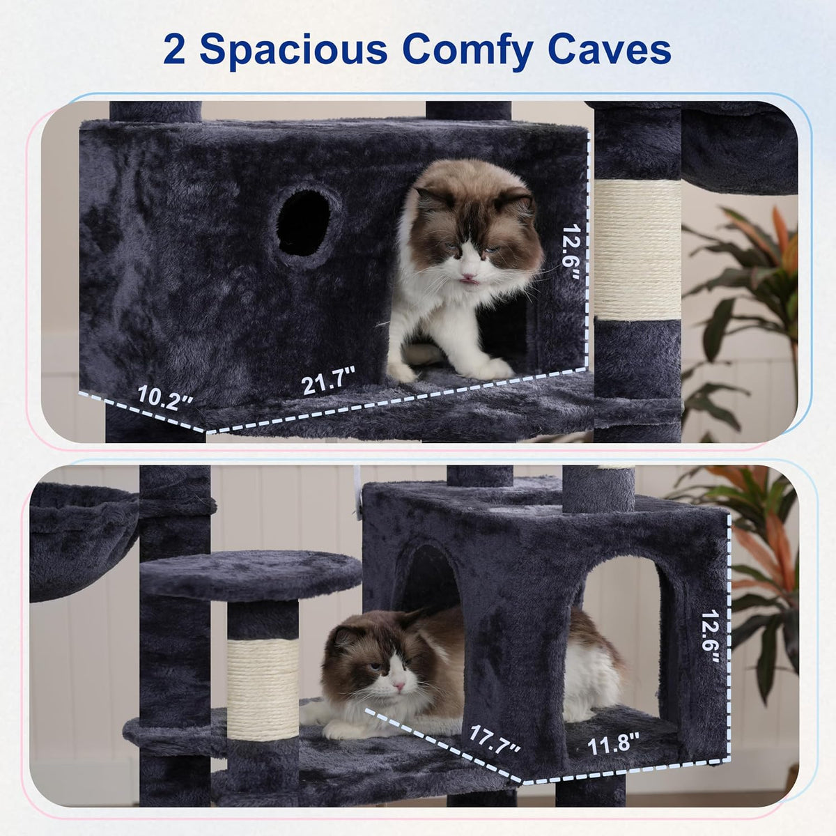Cat Tree, 74" Tower for Large Cats, Big Condo & Hammock GCT030G – Essentials for Cats - 80.7'' / Smoky gray - image 2
