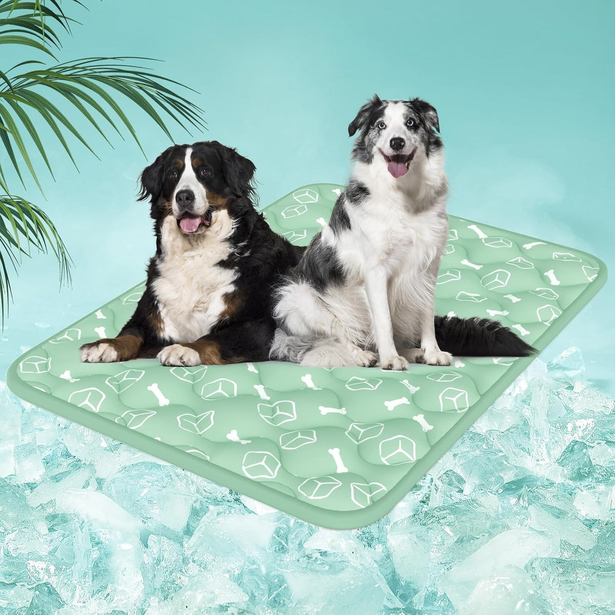 Dog Cooling Mat 2.0, Ocean Blue - XX-Large / Green
