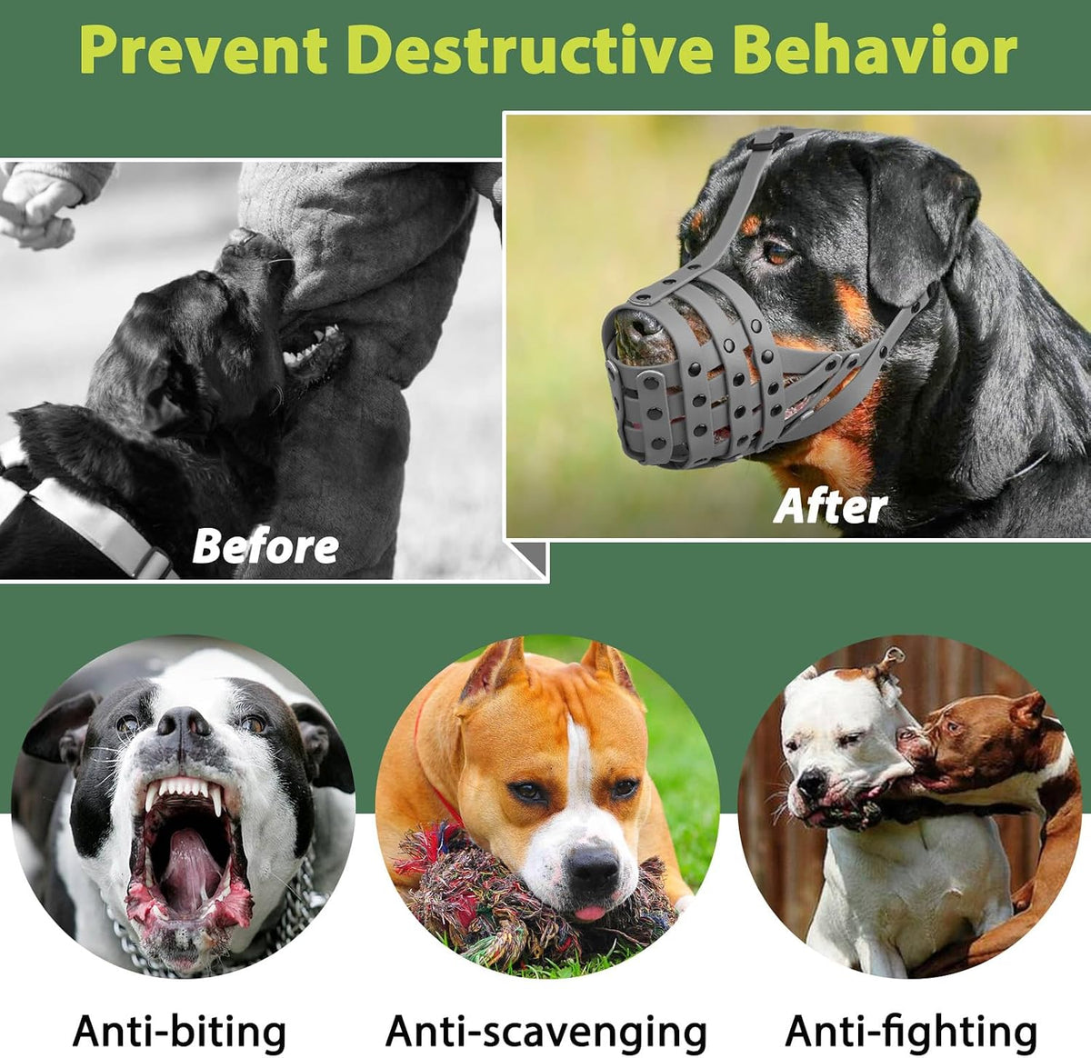 Pitbull Dog Muzzle for Large Medium Dogs Prevent Biting Scavenging – Essentials for Dogs - Grey / L [Snout Cir: 11.5"-13"] - image 2