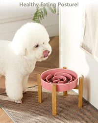 Ceramic Slow Feeder Dog Bowls - Pink + Stand / 8 Inches - image 2