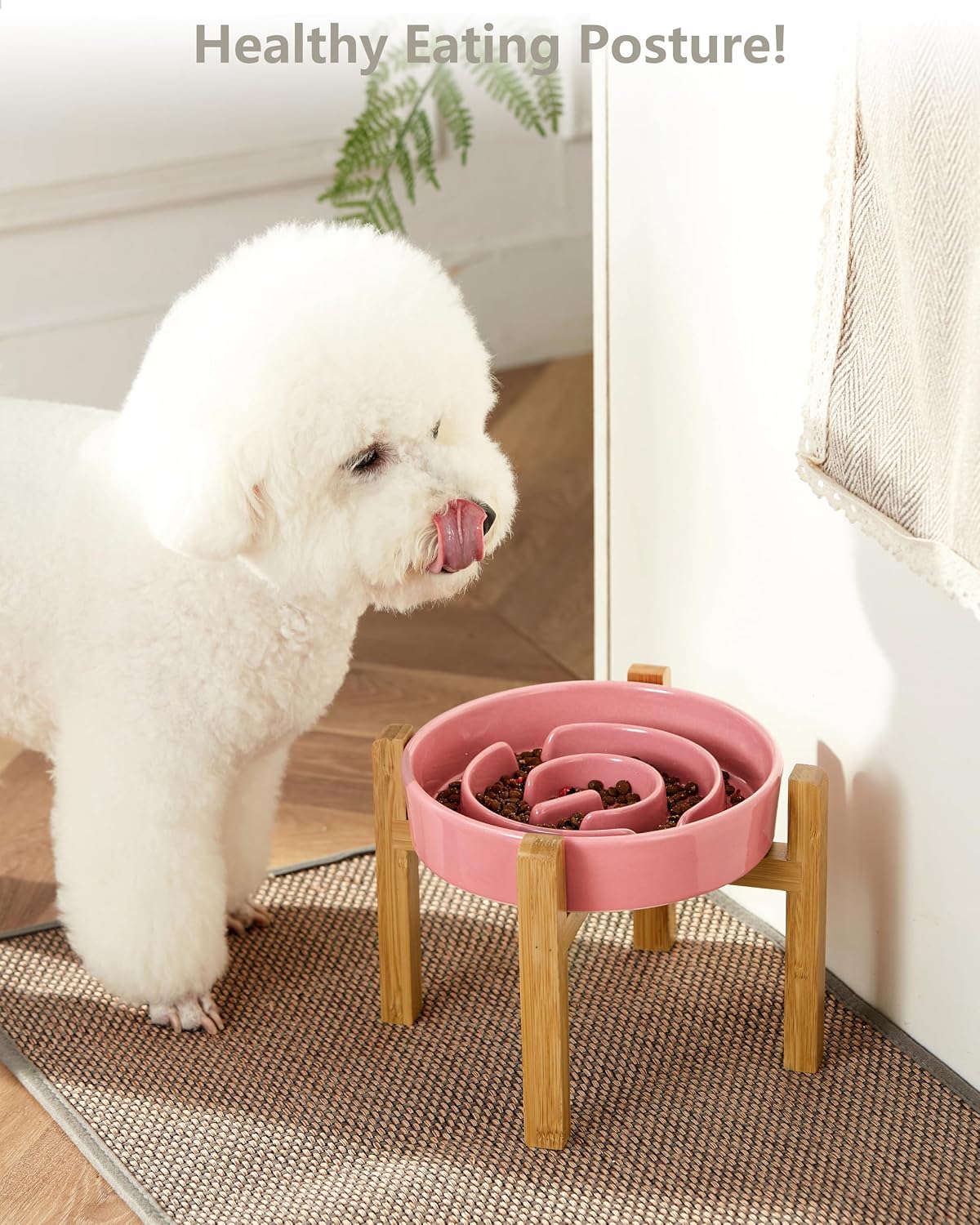 Ceramic Slow Feeder Dog Bowls - Pink + Stand / 8 Inches - image 2