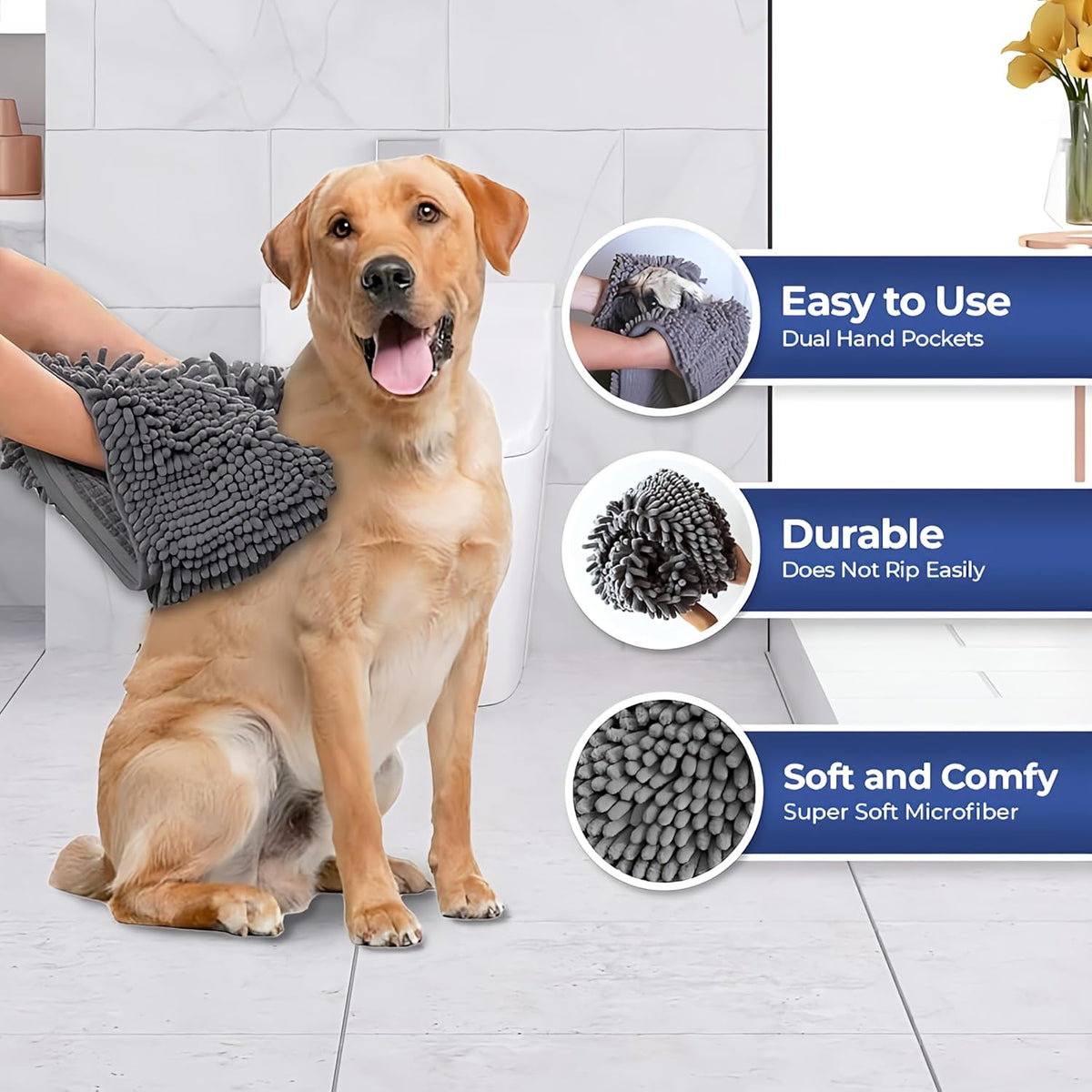 Muddy Mat Doggy Dryer, Highly Absorbent Microfiber Washable Dog Shammy Quick Drying Towel Absorber - 15"x38" / Grey - image 4