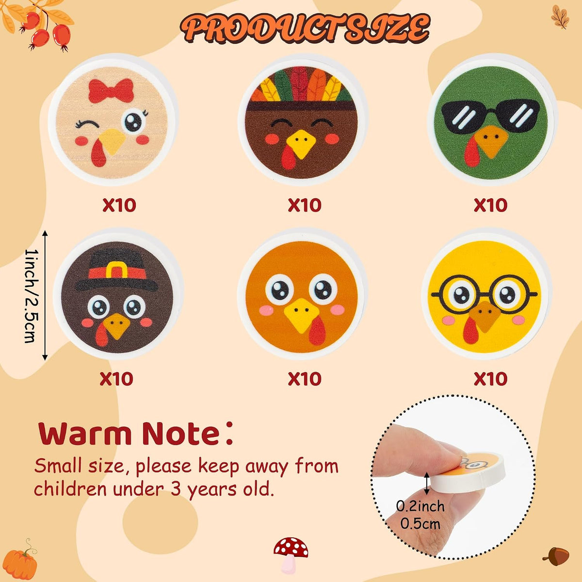Yopyame 60 pack fall mini erasers shaped like maple leaves, pumpkins, acorns and bears - view 7