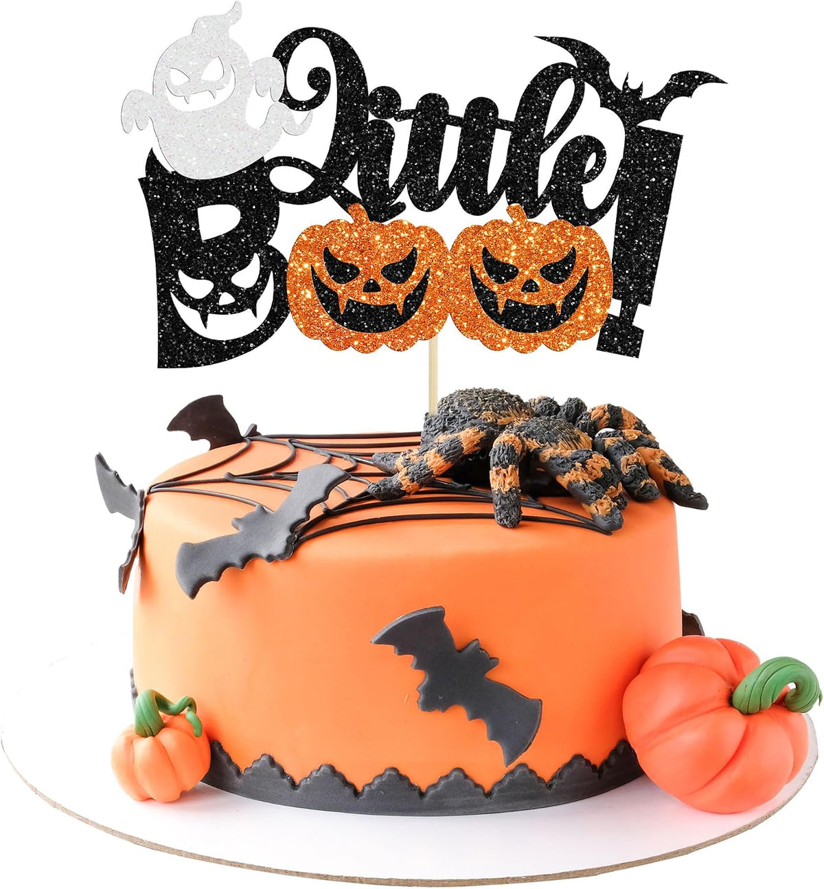 Gyufise 24Pcs Halloween Bat Cupcake Toppers Black Glitter Bat - Black Orange