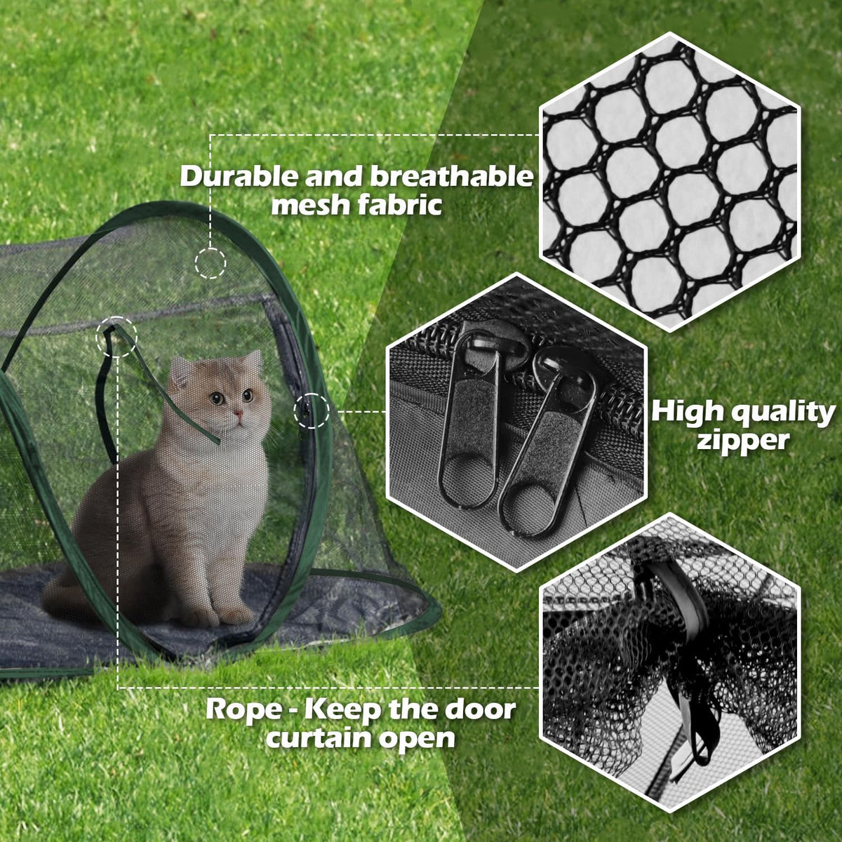 Cat Tent Outdoor, Pet Enclosure Tent Suitable for Cats and Small Animals, Indoor Playpen Portable - Dark Green - image 4