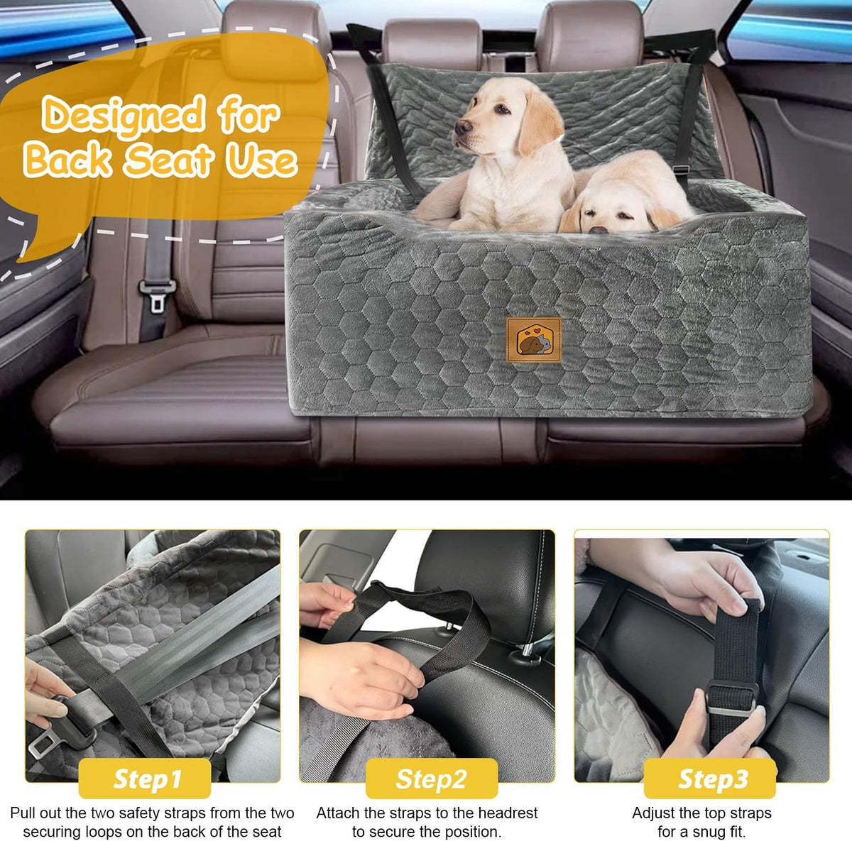 Dog Car Seat for Small/Medium Dogs, Memory Foam Dog Booster Seat - Gray / Large - image 4