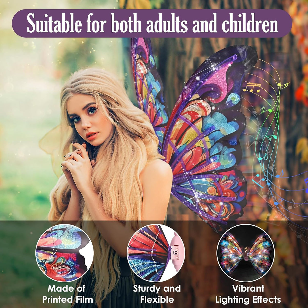 GOLDGE LED Electric Fairy Wings for Girls - Colorful - image 3