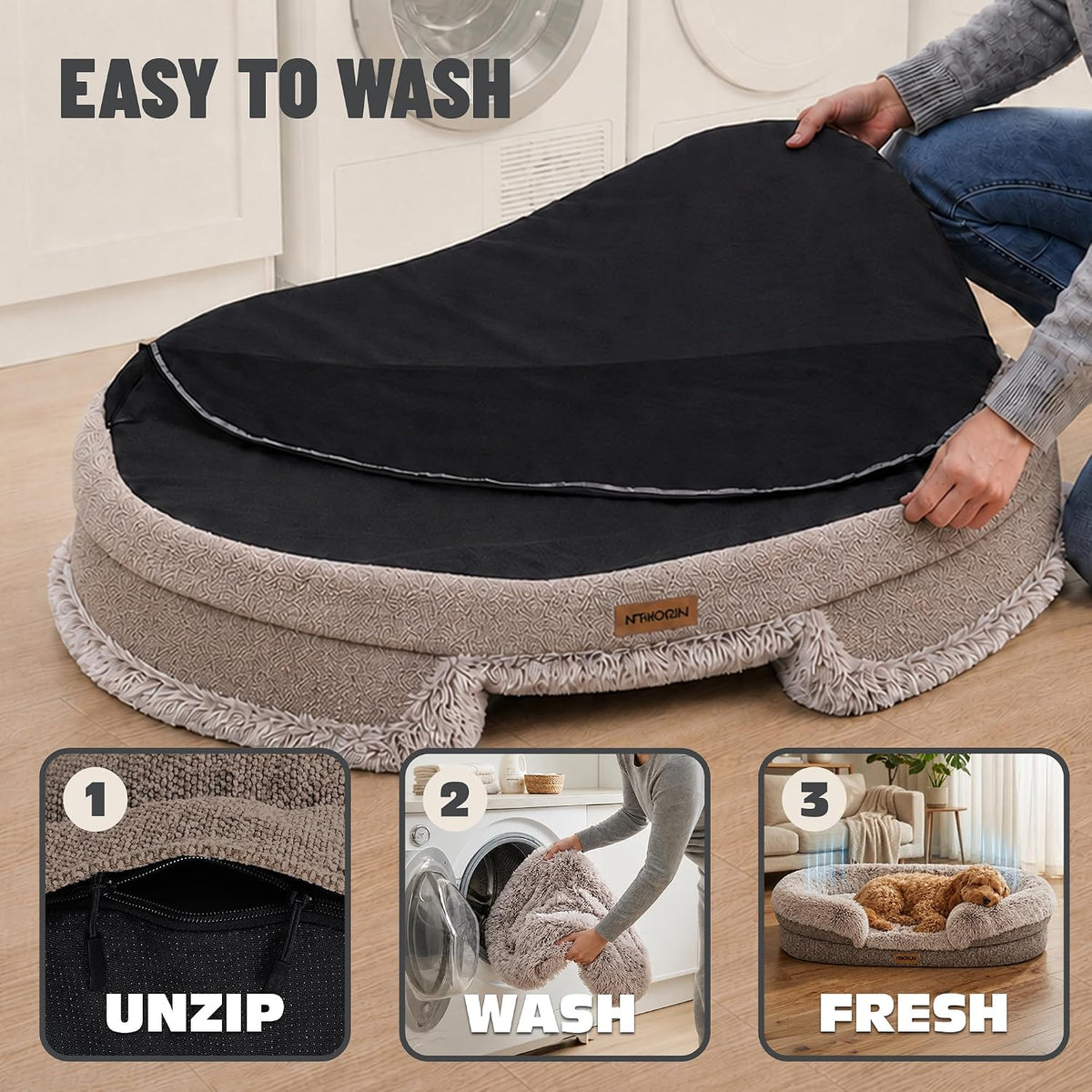 Miorun Fluffy Orthopedic Dog Beds Large Sized Dog - Sand / XL(48", UP to 110lbs) - image 4