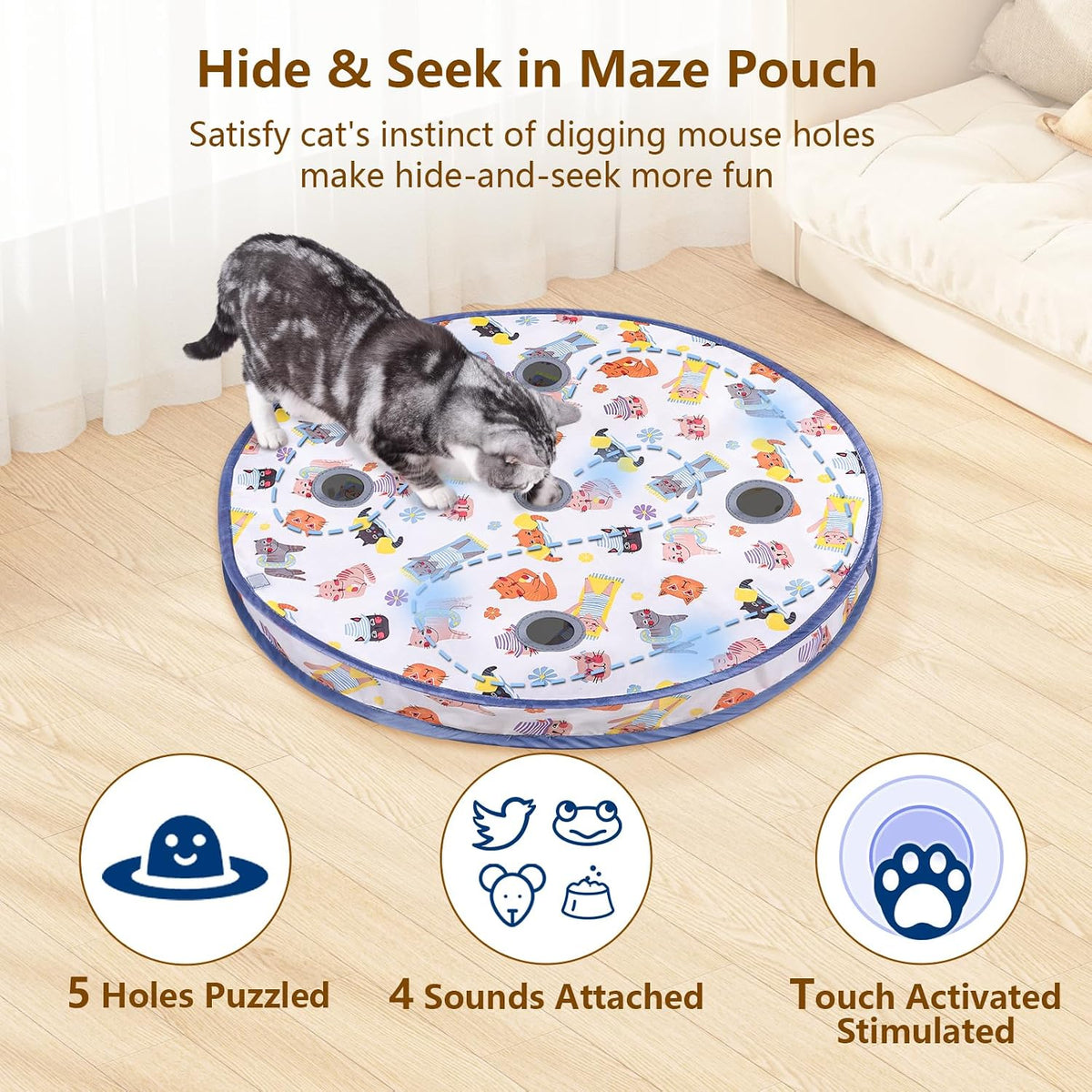 ORSDA Interactive Cat Toys Ball - Bule Ball&5 Hole Mat - image 3