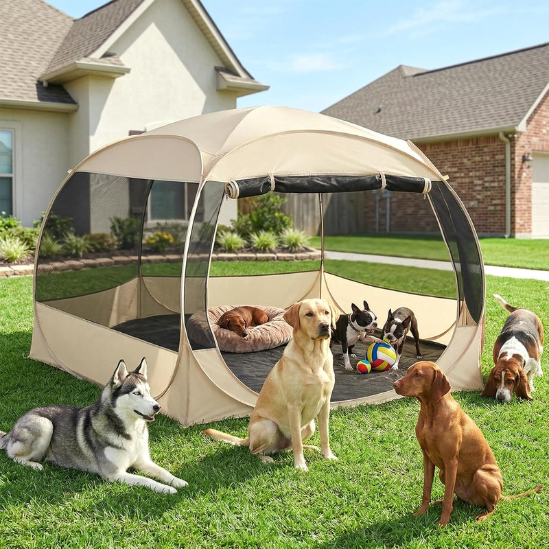 XXLarge Popup Portable Dog Houses - Beige / XXLarge, 10' x 10' x 4.8'H