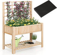 Giantex Raised Garden Bed with Trellis, Wooden Elevated Planter Box with Legs, Drainage Holes for Climbing Plants Vines Vegetables Flowers Herbs, Outdoor Horticulture Planter for Patio Yard