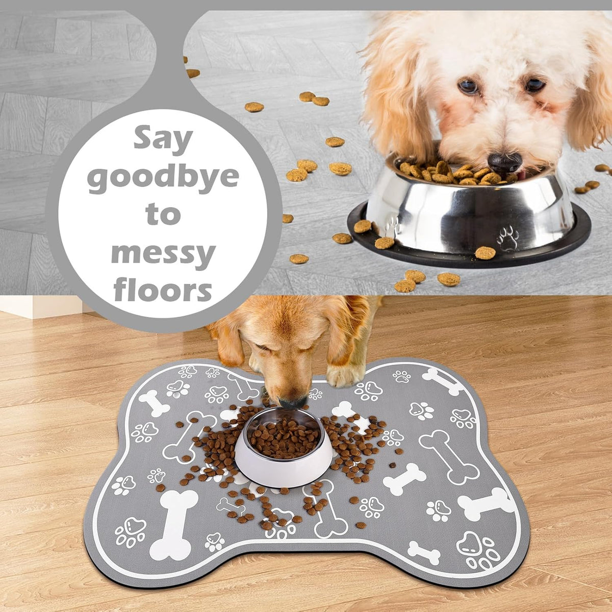 Dog Cat Food Mat, Rapid Absorbent Pet Feeding Mat - 18"L x 12"W / Bone Shaped Grey - image 4
