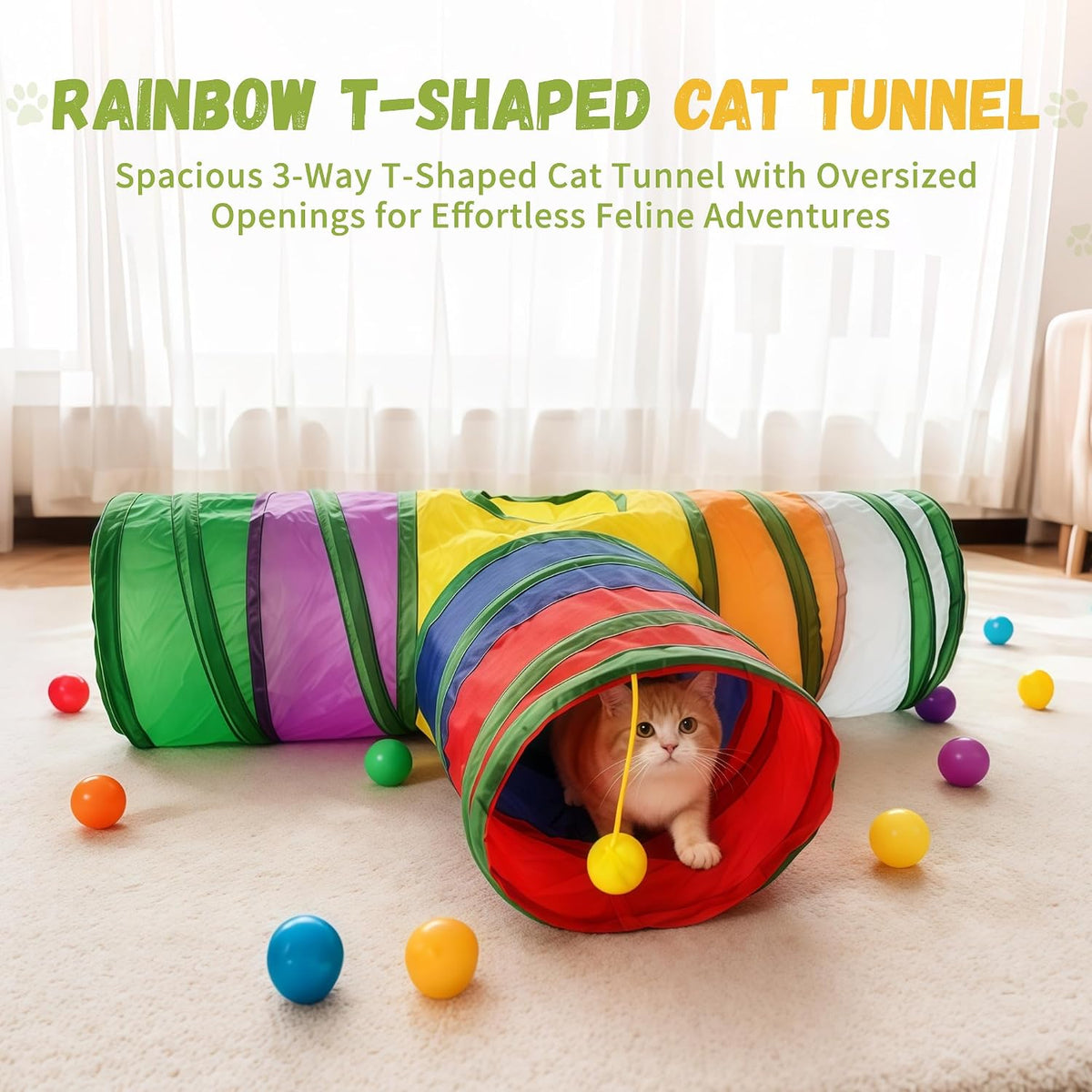 Cat Tunnel, Cat Tunnels for Indoor Cats - Mini Cat Tunnel Toy Rainbow - image 2