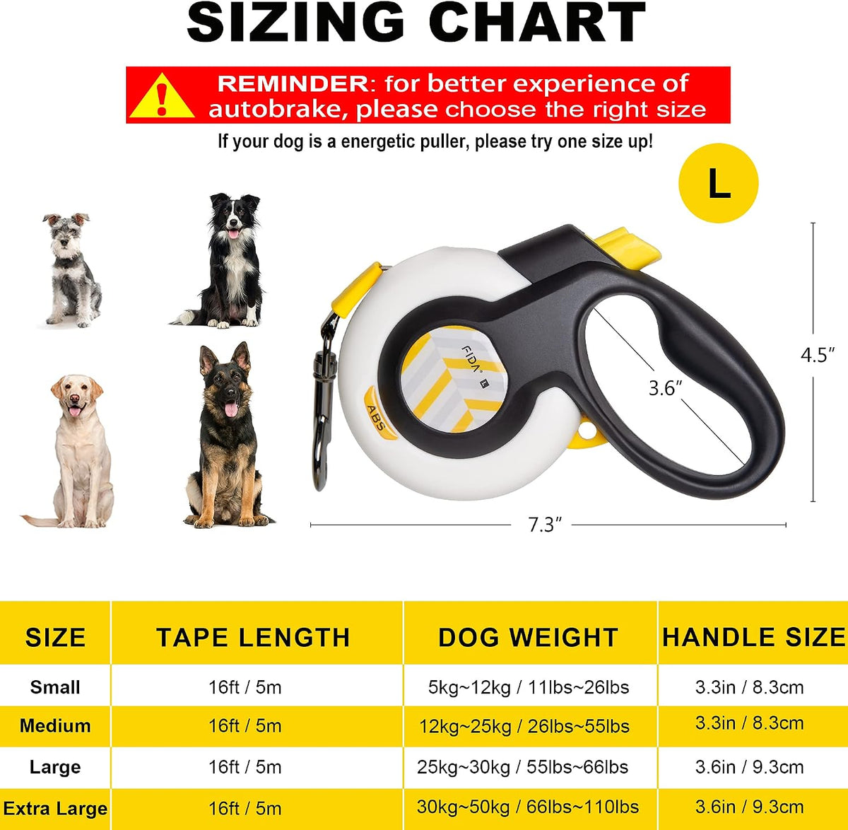 Fida AutoBrake Heavy Duty Retractable Dog Leash - Large, 16ft - image 4